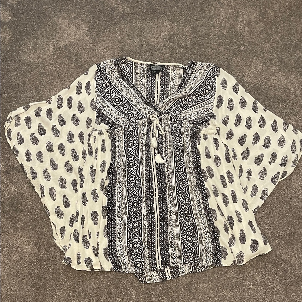Angie Black and White flowy boho Blouse